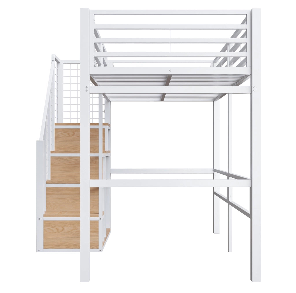 Letto a soppalco 90 x 200 cm bianco con contenitore e scala