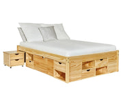 LETTO CON CONTENITORI + COMODINO CLAAS 146x209x47,5H PINO MASSELLO CON DOGHE INTER LINK
