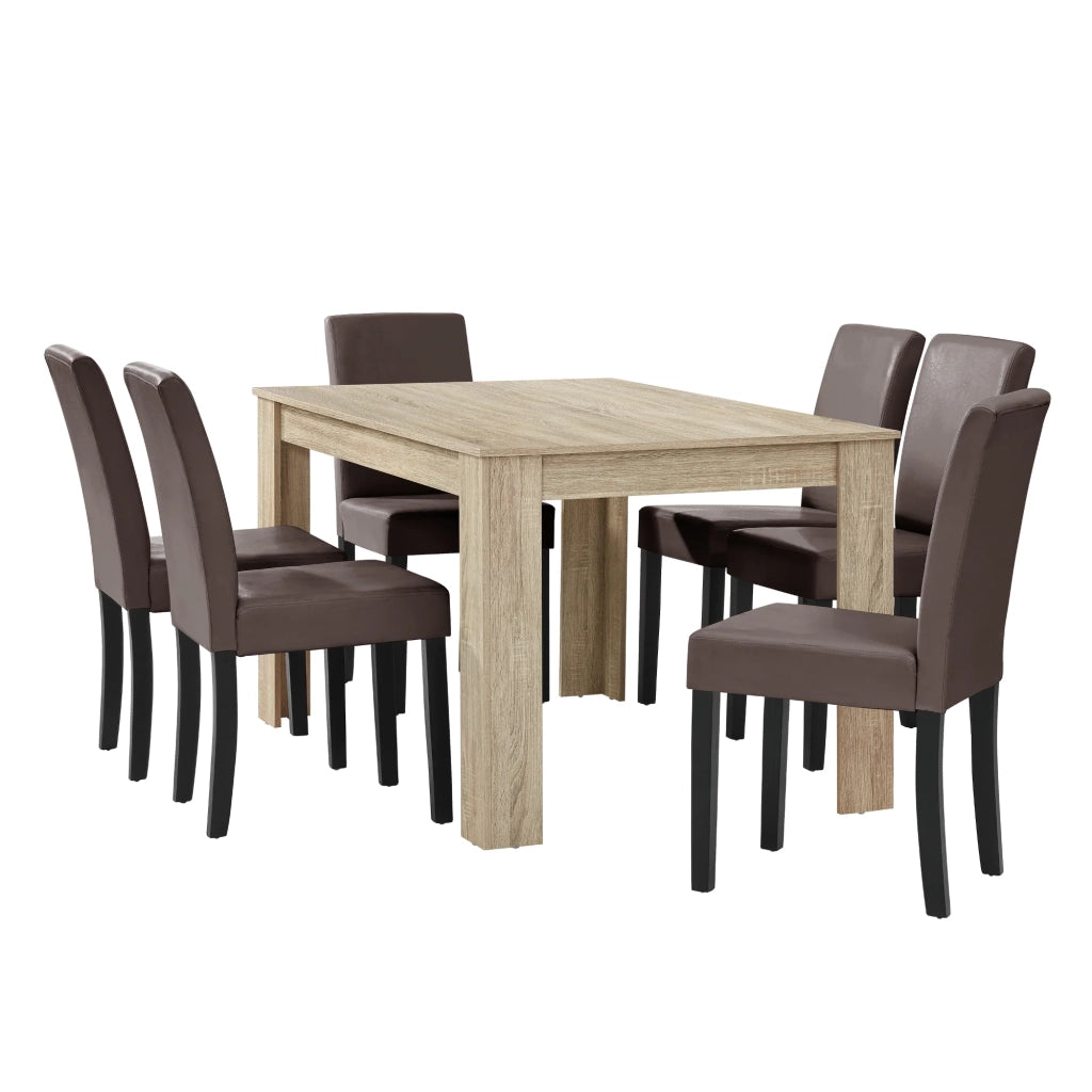 Tavolo da pranzo con 6 sedie marroni 140 x 90 cm marrone 03_0004050