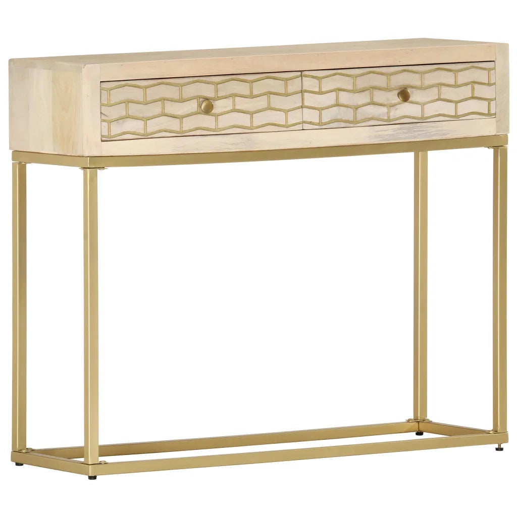 Tavolo Consolle Oro 90x30x75 cm Legno Massello di Mango 286505