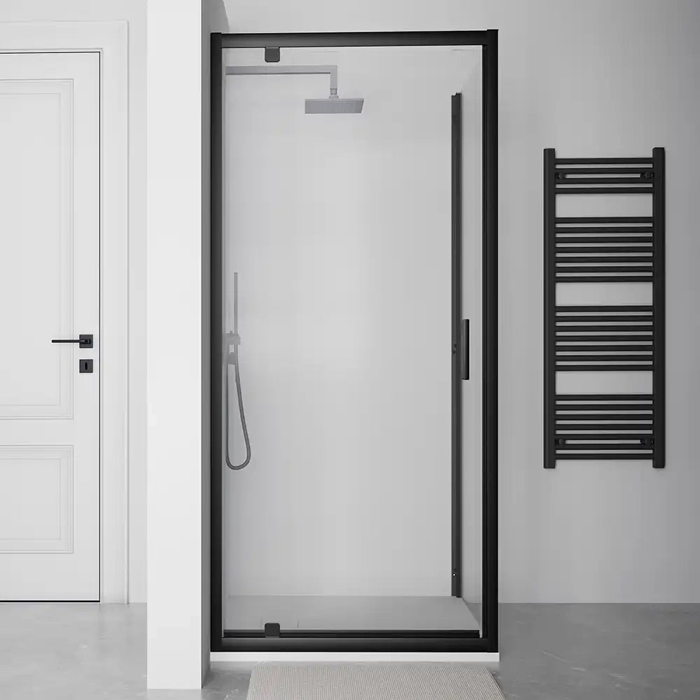 Box doccia 80x80 cm apertura a battente profili neri vetro 6mm trasparente | Apulia