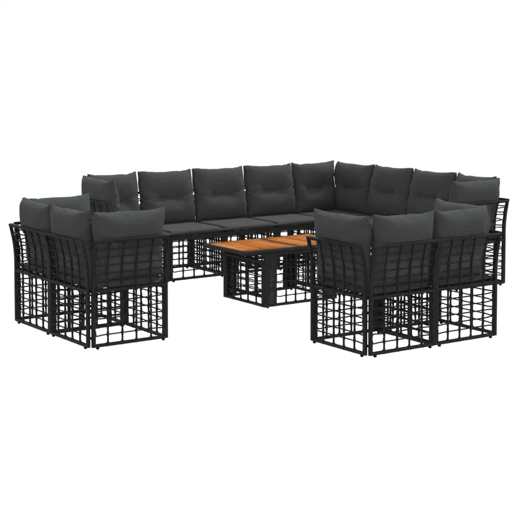 Set Divano da Giardino 13 pz Nero e Grigio scuro polyrattan 3437931