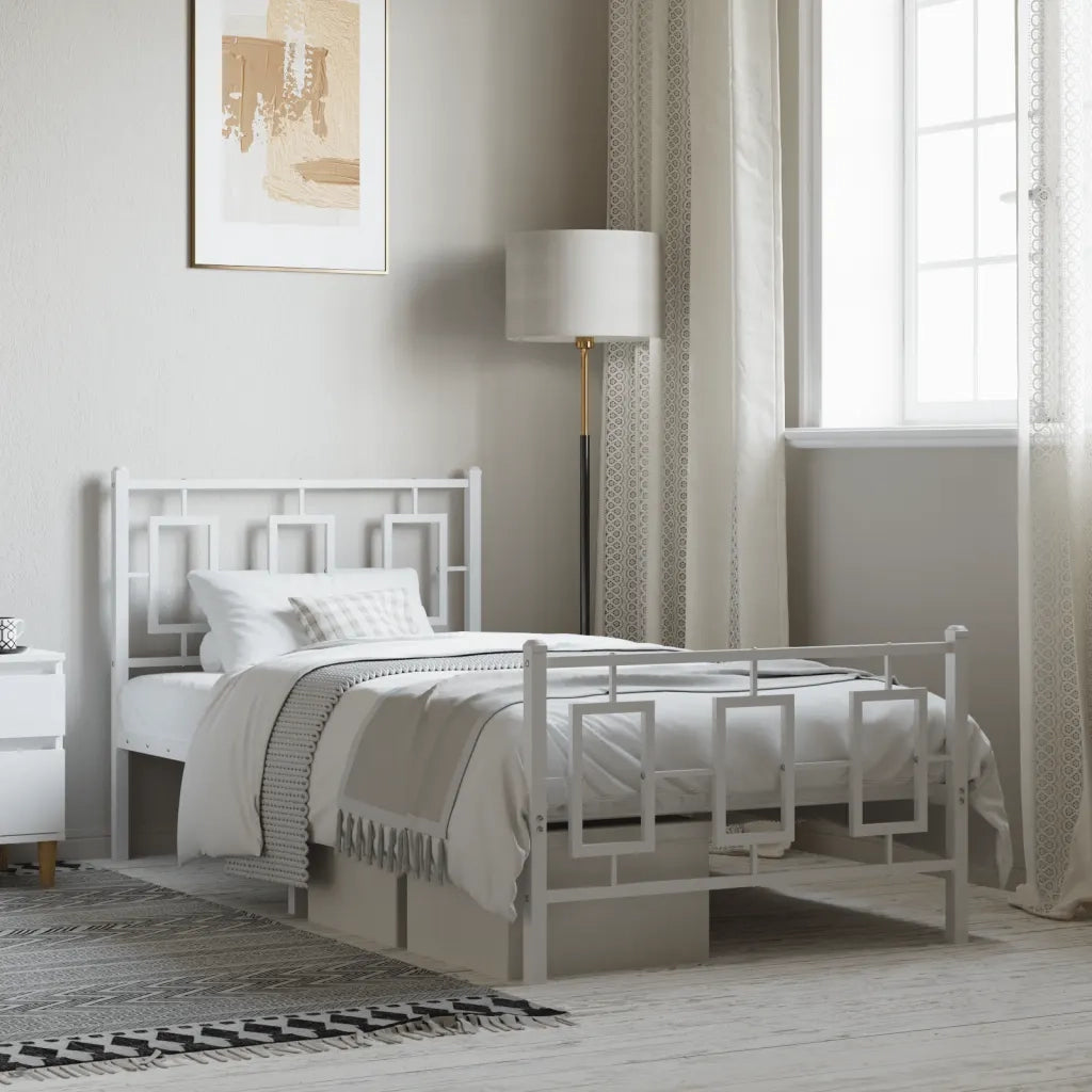 Giroletto con Testiera e Pediera Metallo Bianco 90x200 cm 374301