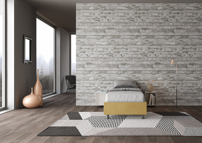 Letto 1 Piazza e Mezzo Sommier 110x190 cm con Rete e Contenitore Azelia Ocra