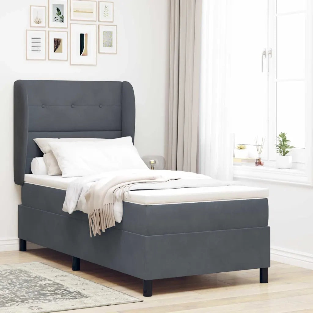 Letto a molle con materasso Grigio scuro 200 x 100 cm Velluto 3340917