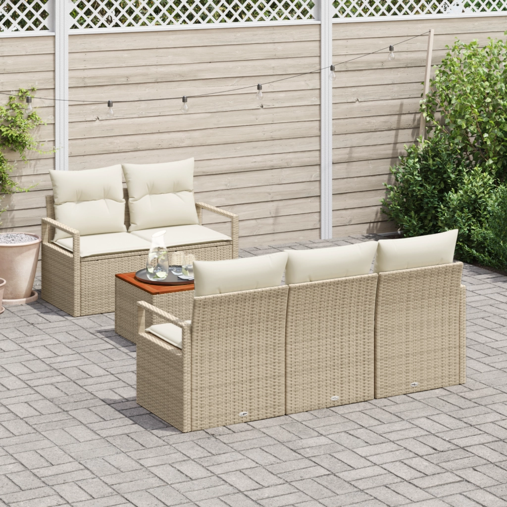 Set Divano da Giardino  6 Pezzi con Cuscini Beige Rattan Sintetico Acacia