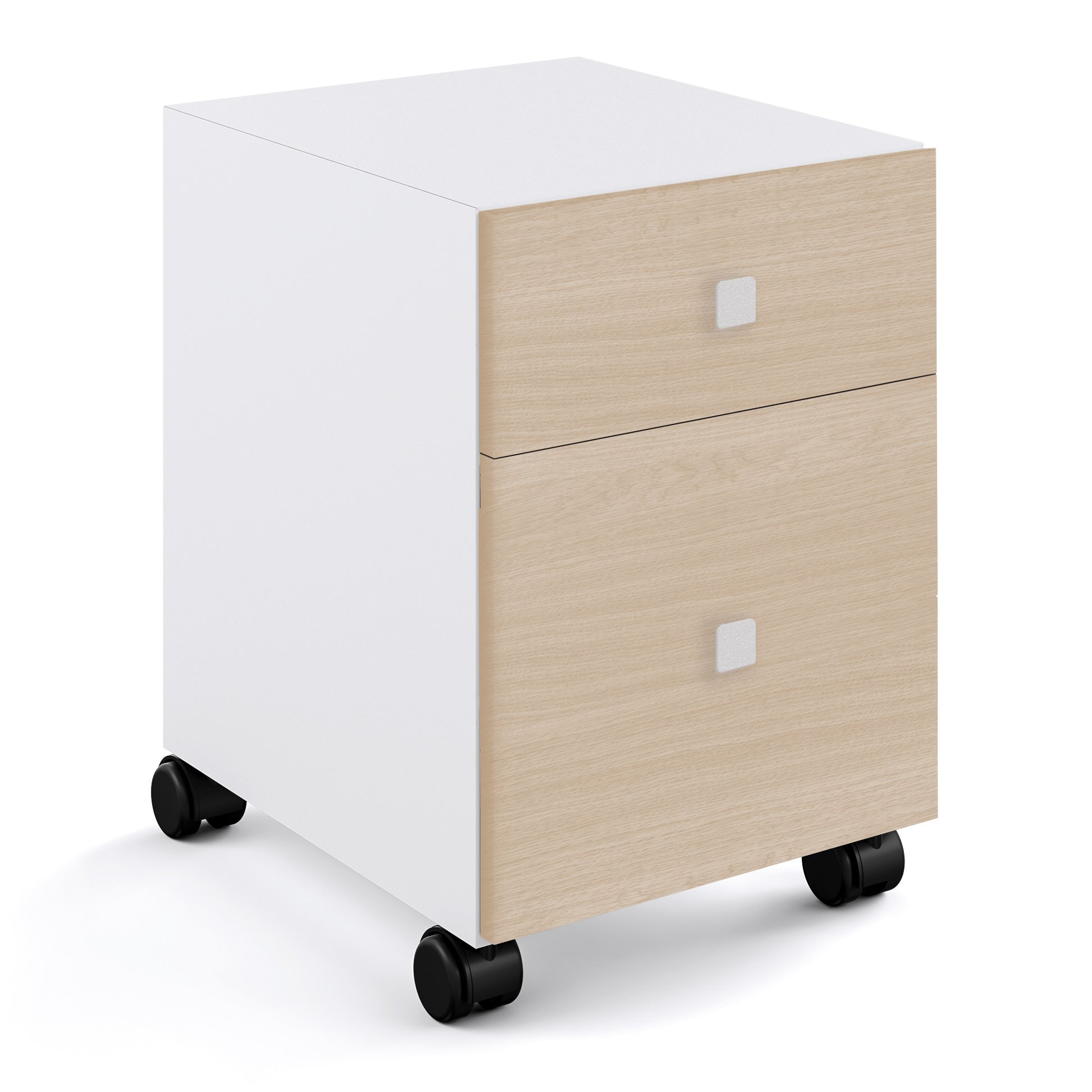 Lineabeta - Base 2 cassetti con ruote Runner in bianco / rovere naturale