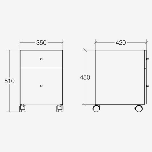 Lineabeta - Base 2 cassetti con ruote Runner in nero / rovere castano