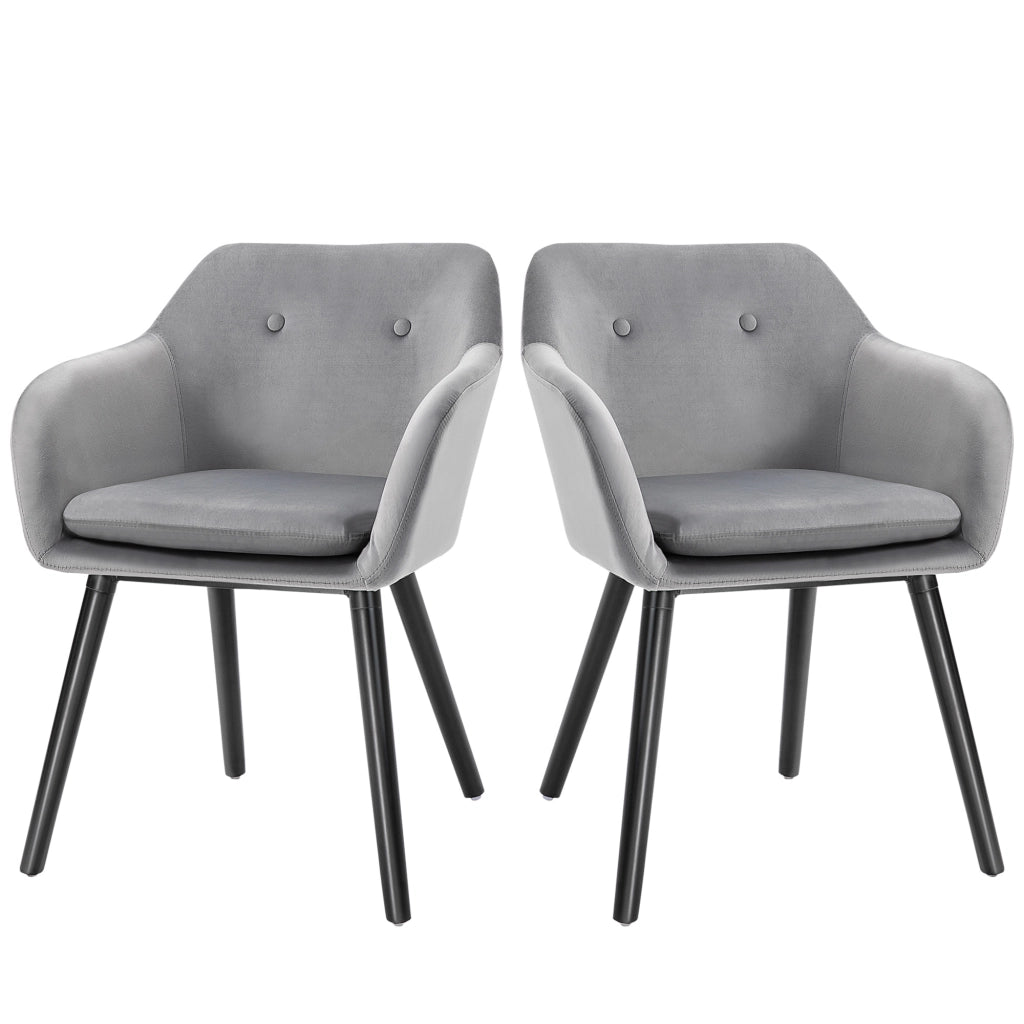 Set di 2 Sedie per Sala da Pranzo con Braccioli Imbottite e in Velluto, 54x56x74cm, Grigio