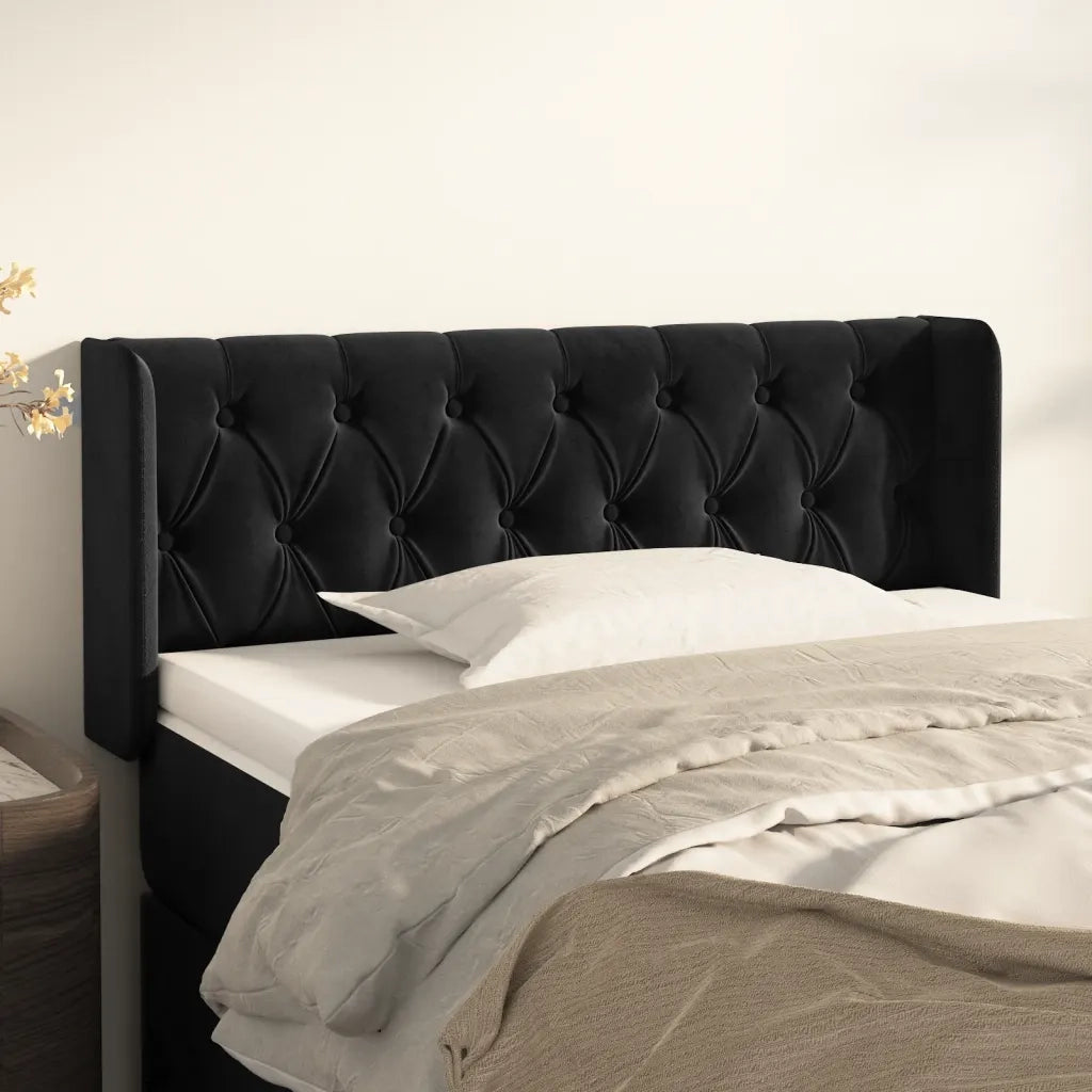 Testiera | Testata ad Orecchio Nera 93x16x78/88 cm in Velluto