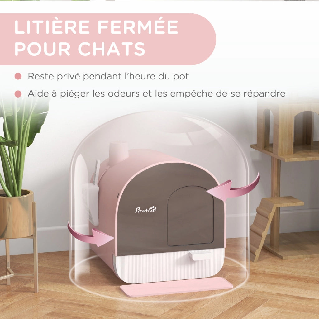Bacino lettiera per gatti con porta ¨C zephmum ¨C rosa 44x43x47 cm