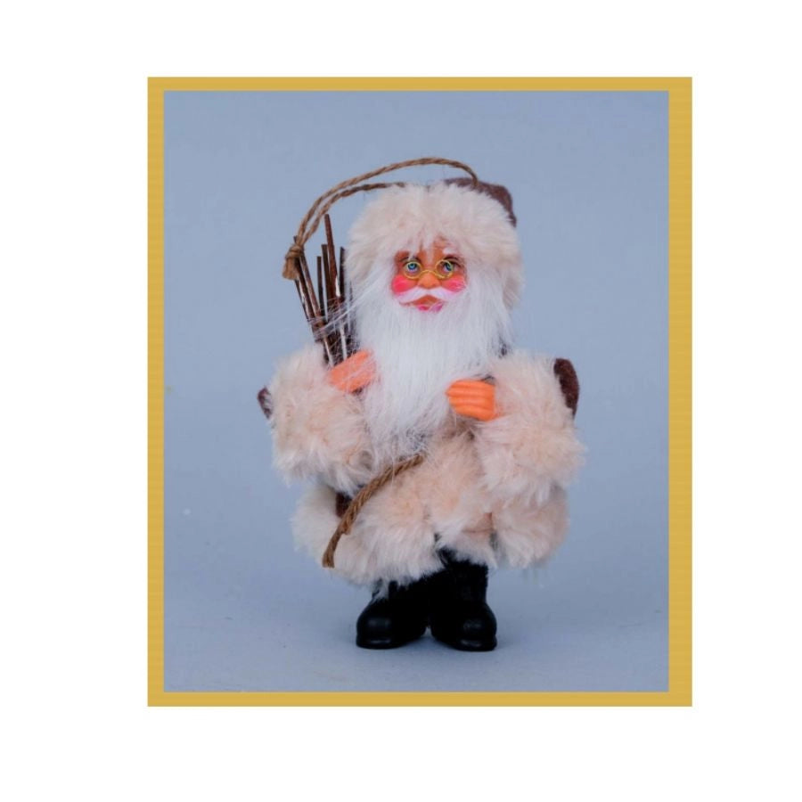 Babbo natale cm.13 vest.marrone con bordo e fascina
