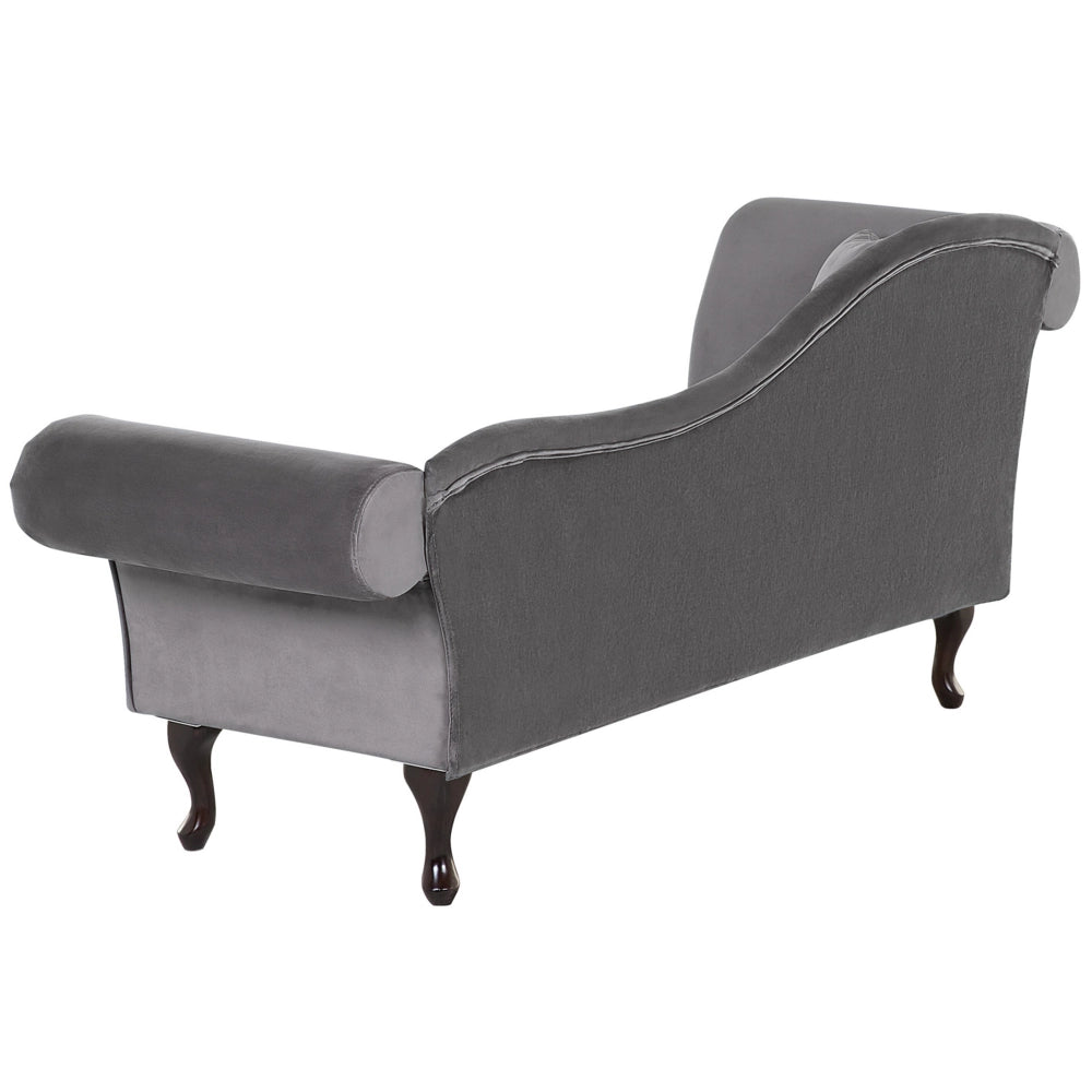 Chaise longue in velluto grigio Bottone capitonné con braccioli arrotolati a versione sinistra con cuscino