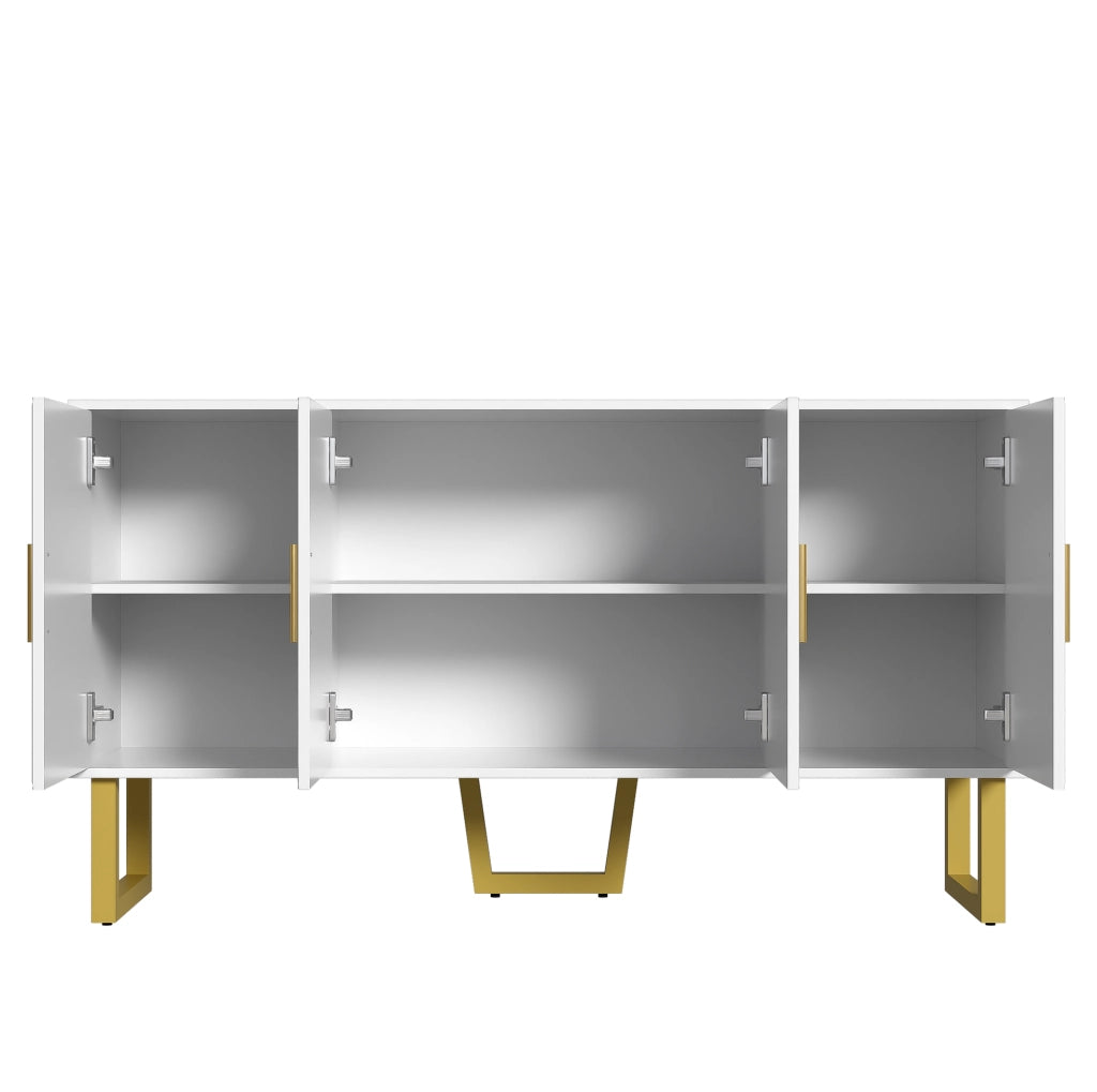 Credenza 150x40x82 cm con 4 ante e ripiani regolabili; MDF e pannello truciolare bianca