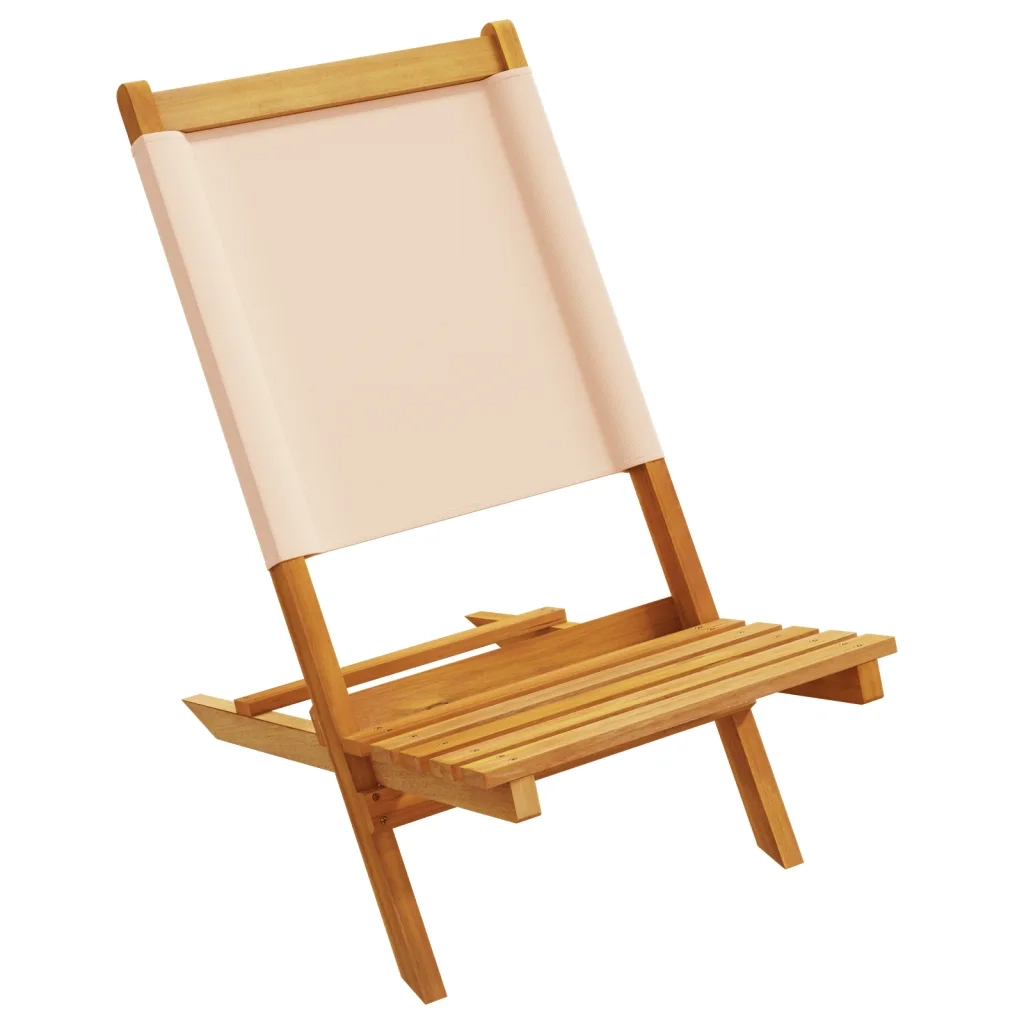 Sedie da Giardino Pieghevoli 4pz Beige Tessuto e Legno Massello