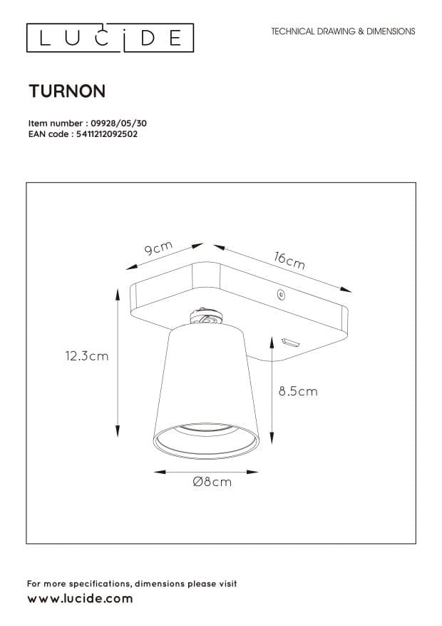 Applique Lucide Turnon GU10 5W 2200-3000K nero oro dimmerabile
