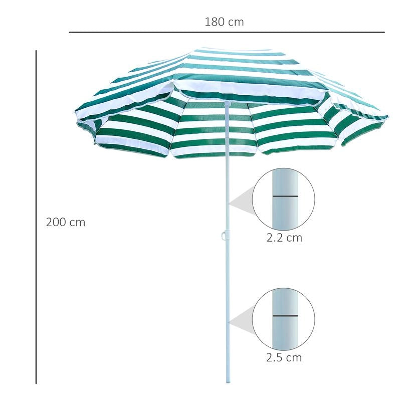 OMBRELLONE DA SPIAGGIA INCLINABILE E ROTONDO IN METALLO E POLIESTERE Ø 1.8X2 M VERDE E BIANCO