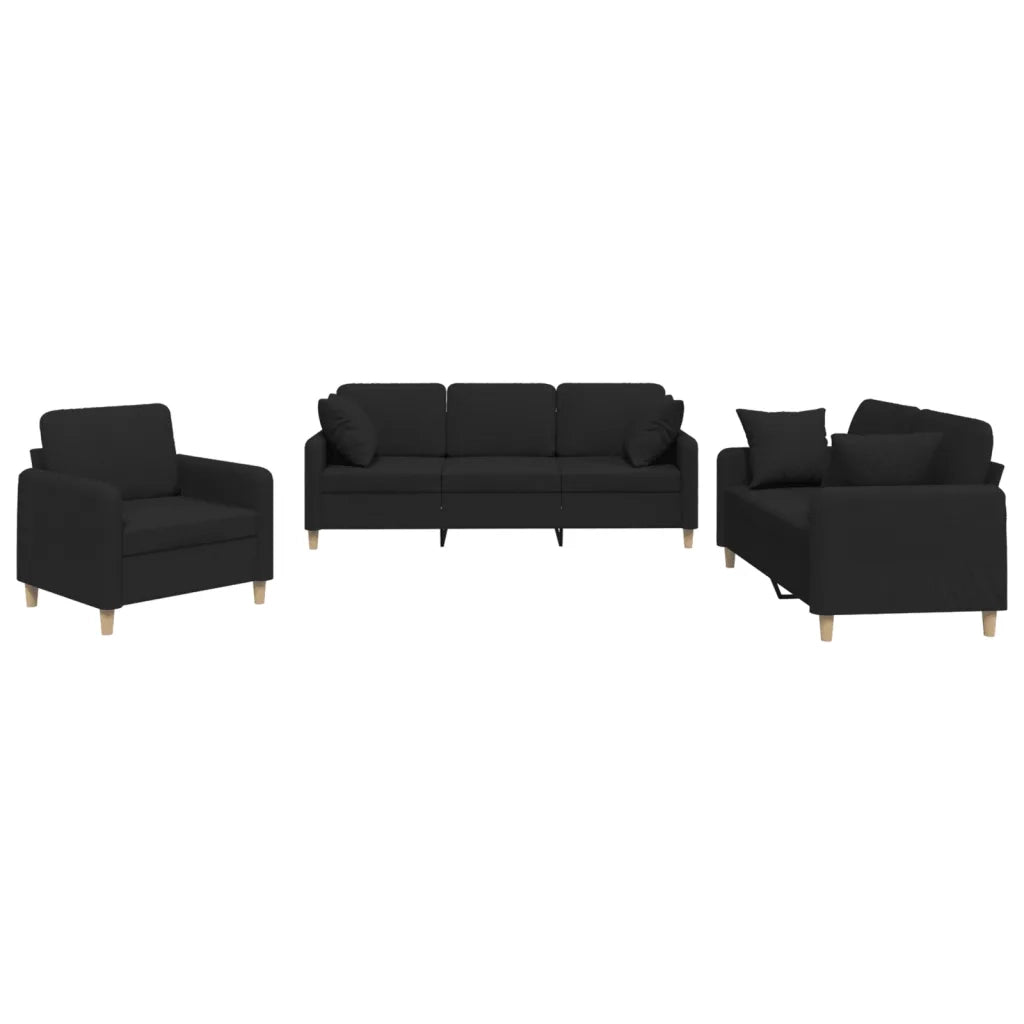 Set Divani 3 pz con Cuscini Nero in Tessuto 3202074