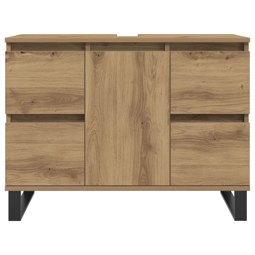 Mobiletto da bagno in rovere lavorato a mano 80 x 33 x 60 cm design industriale con pratico vano contenitore in legno di rovere lavorato a mano 02_0051119