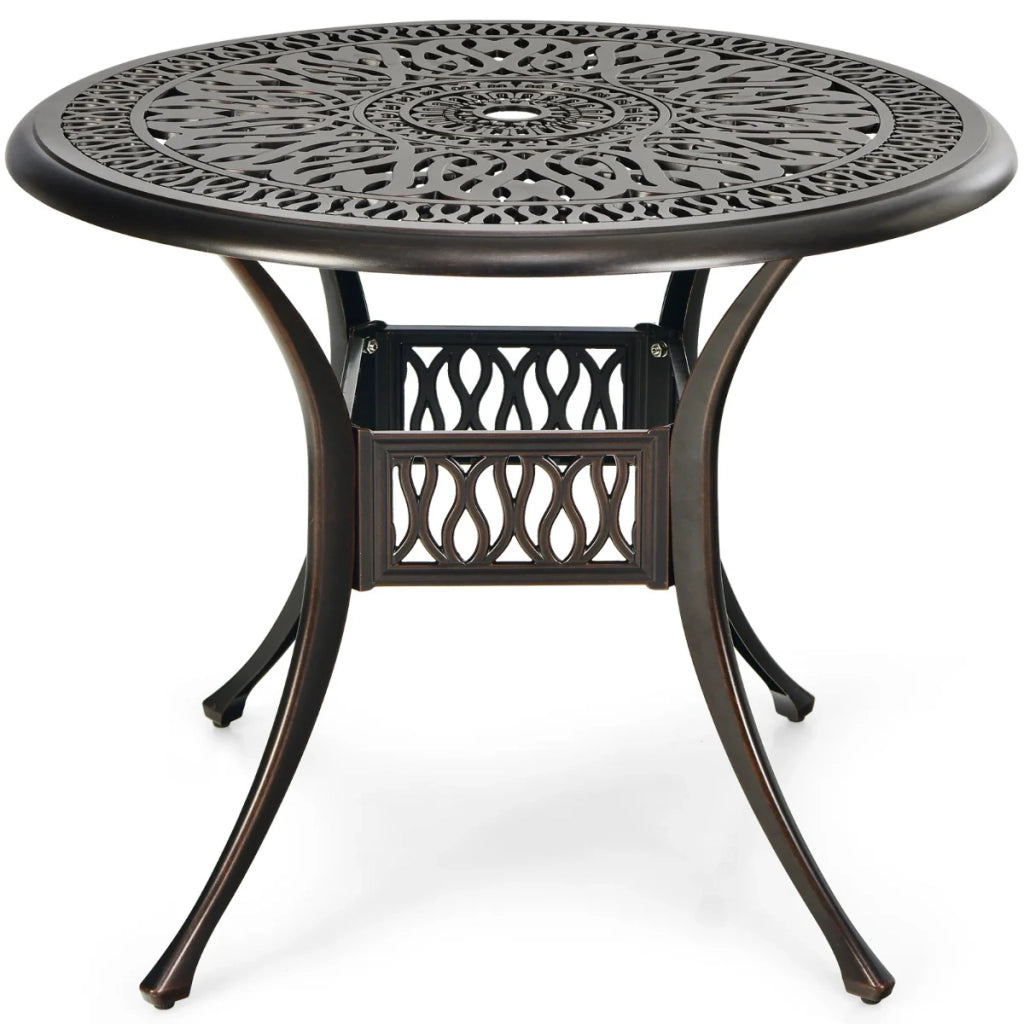 Tavolo rotondo da pranzo per esterni 91 x 72 cm con foro per ombrellone e design elegante in alluminio nero 20_0018343