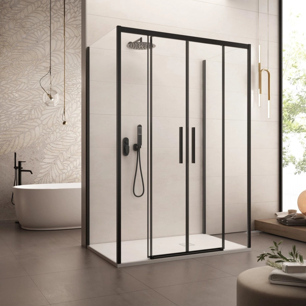 Box doccia tre lati con profili neri scorrevole cristallo 6mm h195 lagoa-trio, misura 80x160x80