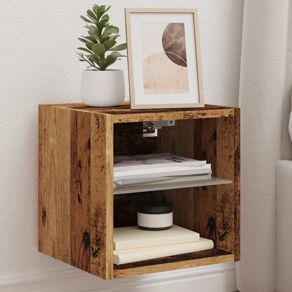 Mobile TV a Parete con Luci LED-Mobile TV a Muro Legno Antico 30x28,5x30 cm