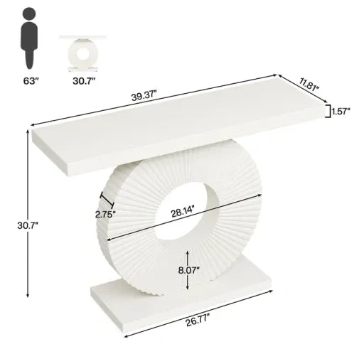 Tavolo consolle bianco in MDF e metallo con base geometrica floreale