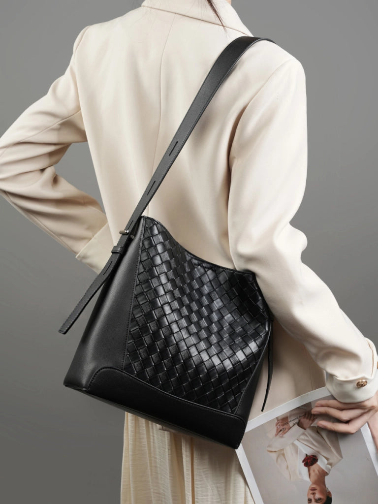 Borsa a mano/a tracolla da donna in vera pelle, colore nero.