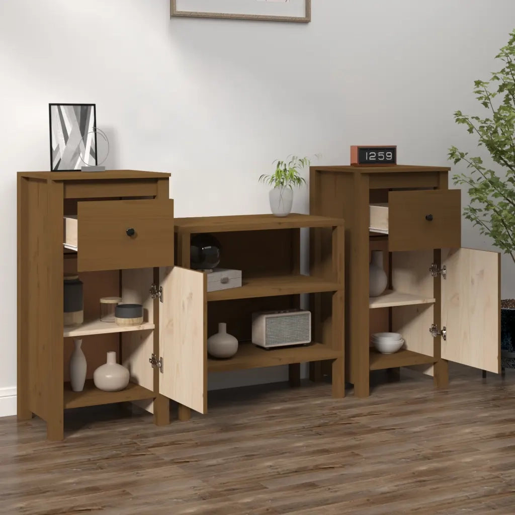 Credenze 2 pz Ambrate 40x35x80 cm in Legno Massello di Pino 813761