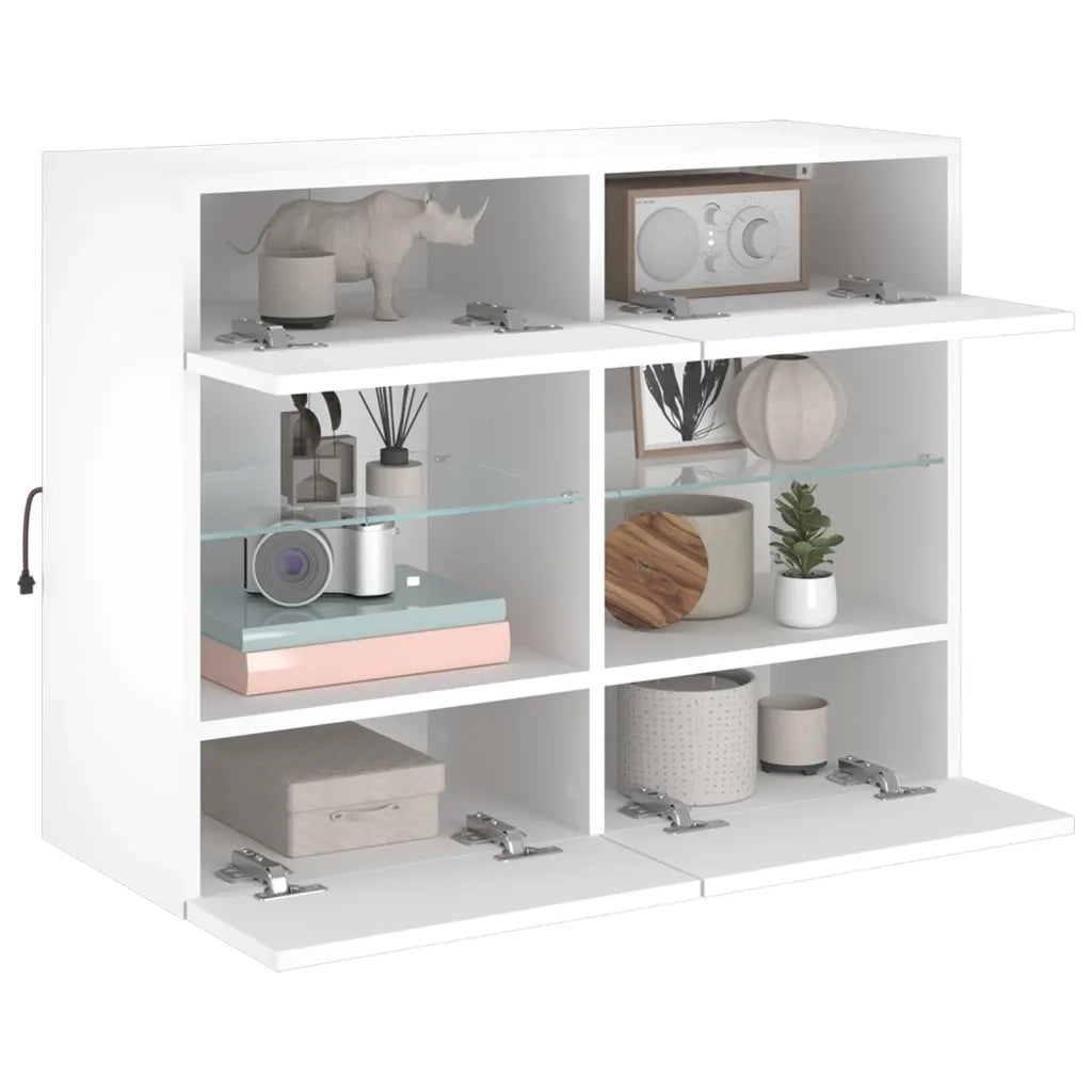 Mobile TV a Parete con Luci LED-Mobile TV a Muro Bianco 78,5x30x60,5 cm