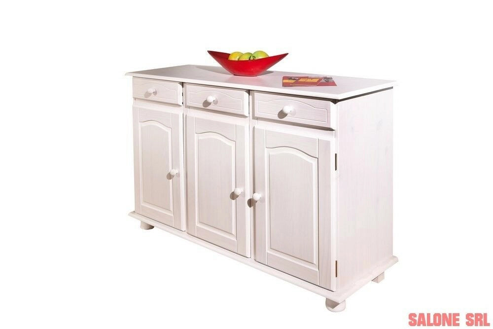 MOBILE CREDENZA BUFFET LIVIO 3 ANTE + 3 CASSETTI PINO MASSELLO VERNICIATO BIANCO