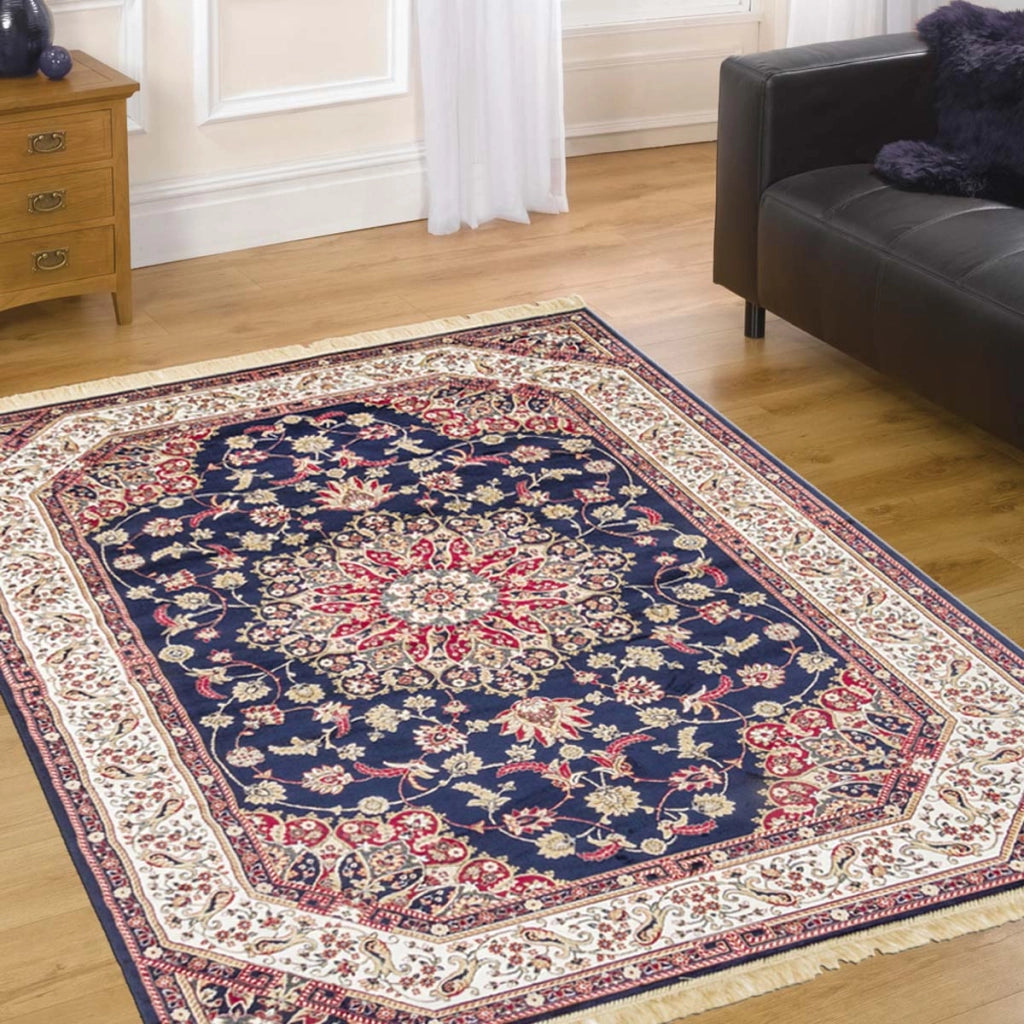Tappeto RUBINE 317 Keshan BLU cm.250x380 disegno classico persiano stile orientale tradizionale. Tappeto salotto, soggiorno, camera da letto, ingresso, corridoio.