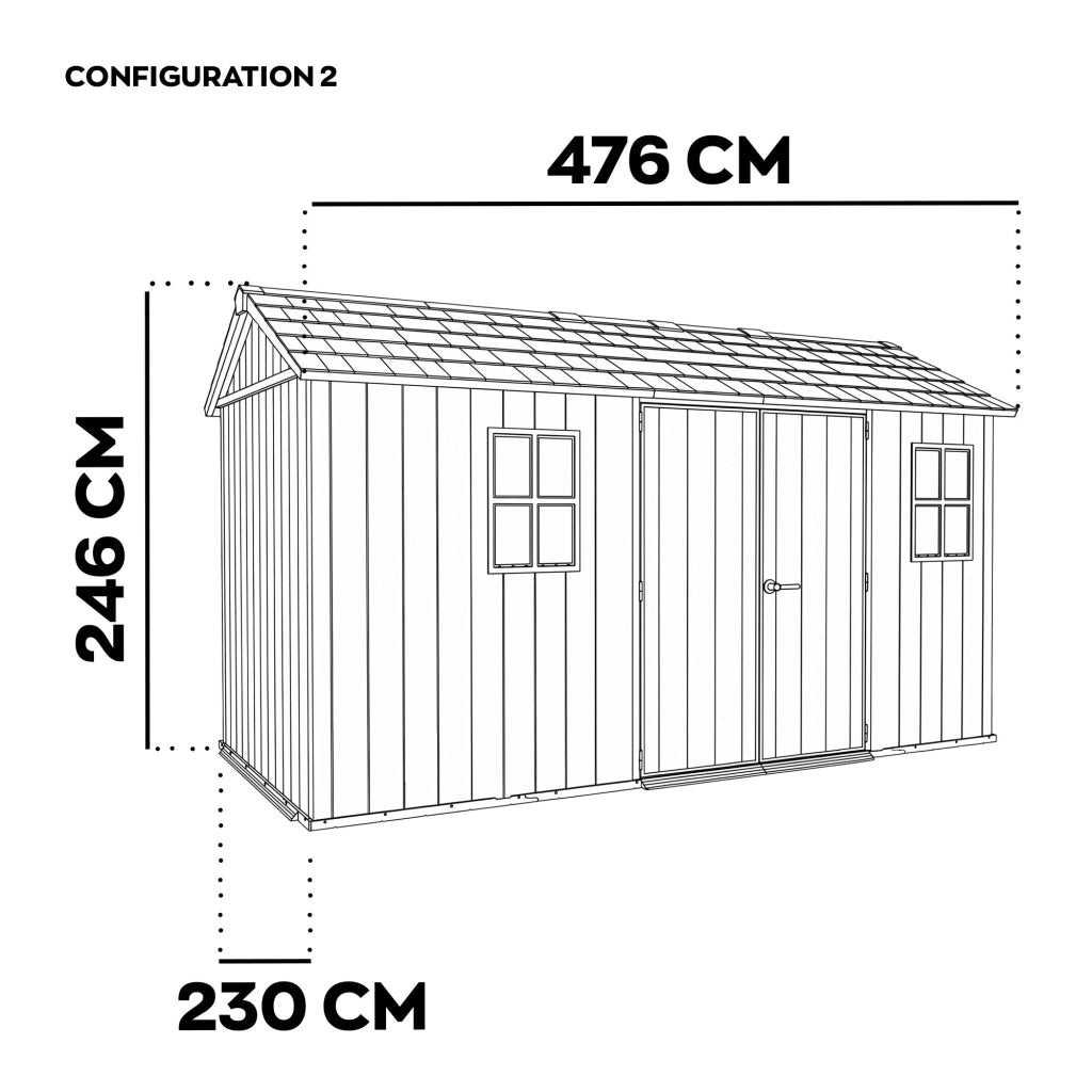 Newton + 7515/1575- Casetta da Giardino 476x246x230 cm 2 Ante per deposito attrezzi finitura effetto legno Evotech+ in Resina Marrone e Nero