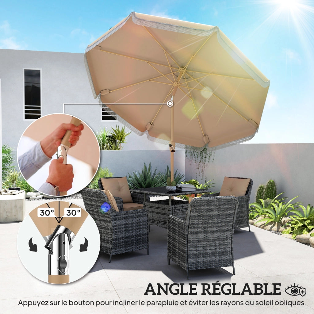 Ombrellone da giardino ¨C zephmum ¨C 266 cm, inclinabile, frange, manovella, kaki