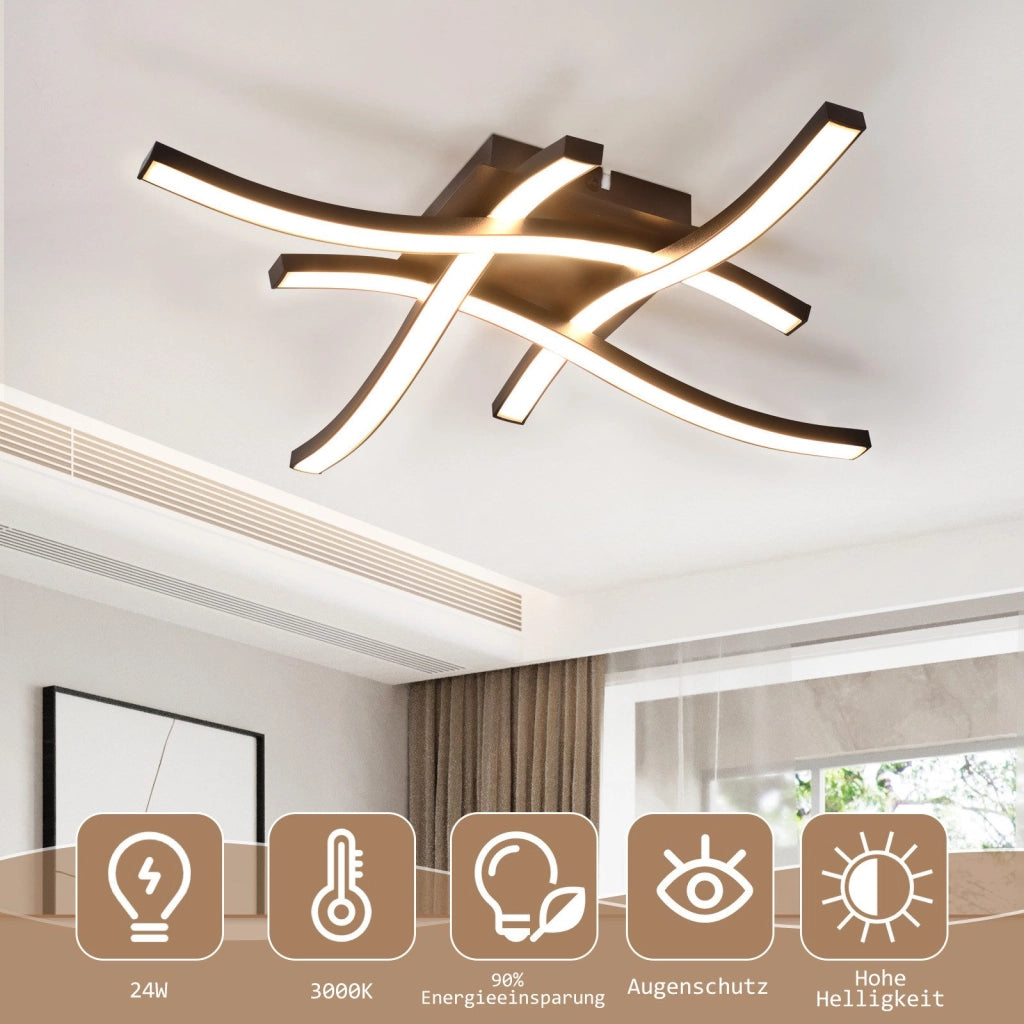 ZMH Lampada da soffitto plafoniera LED moderna legno nero luce bianca calda per soggiorno