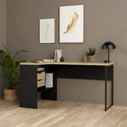 Scrivania Moire, Scrittoio multiuso, Tavolo per ufficio porta PC, Piano di lavoro, 145x81 h77 cm, Nero e Quercia