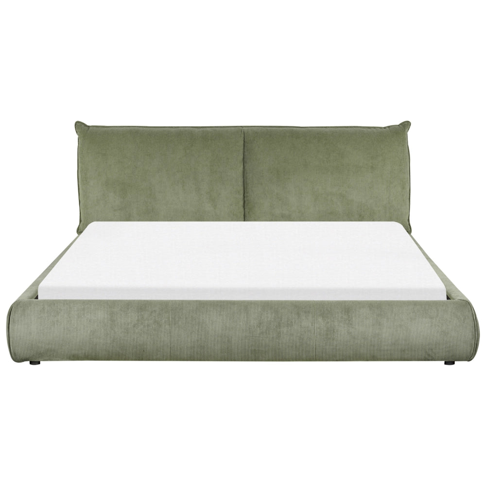 Letto ad acqua EU King Size Verde Oliva Velluto a Coste 180 x 200 cm con materasso con spessa testata imbottita e pediera Camera da letto in stile moderno