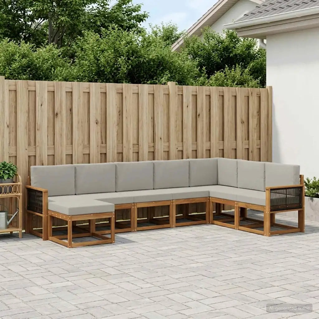 Set di divani da esterno 8 pcs Naturale e Grigio Chiaro