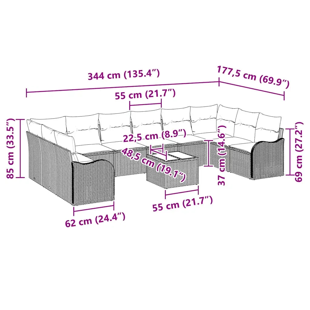 Set Divano da Giardino 11 pcs Nero e Bianco polyrattan 3354556