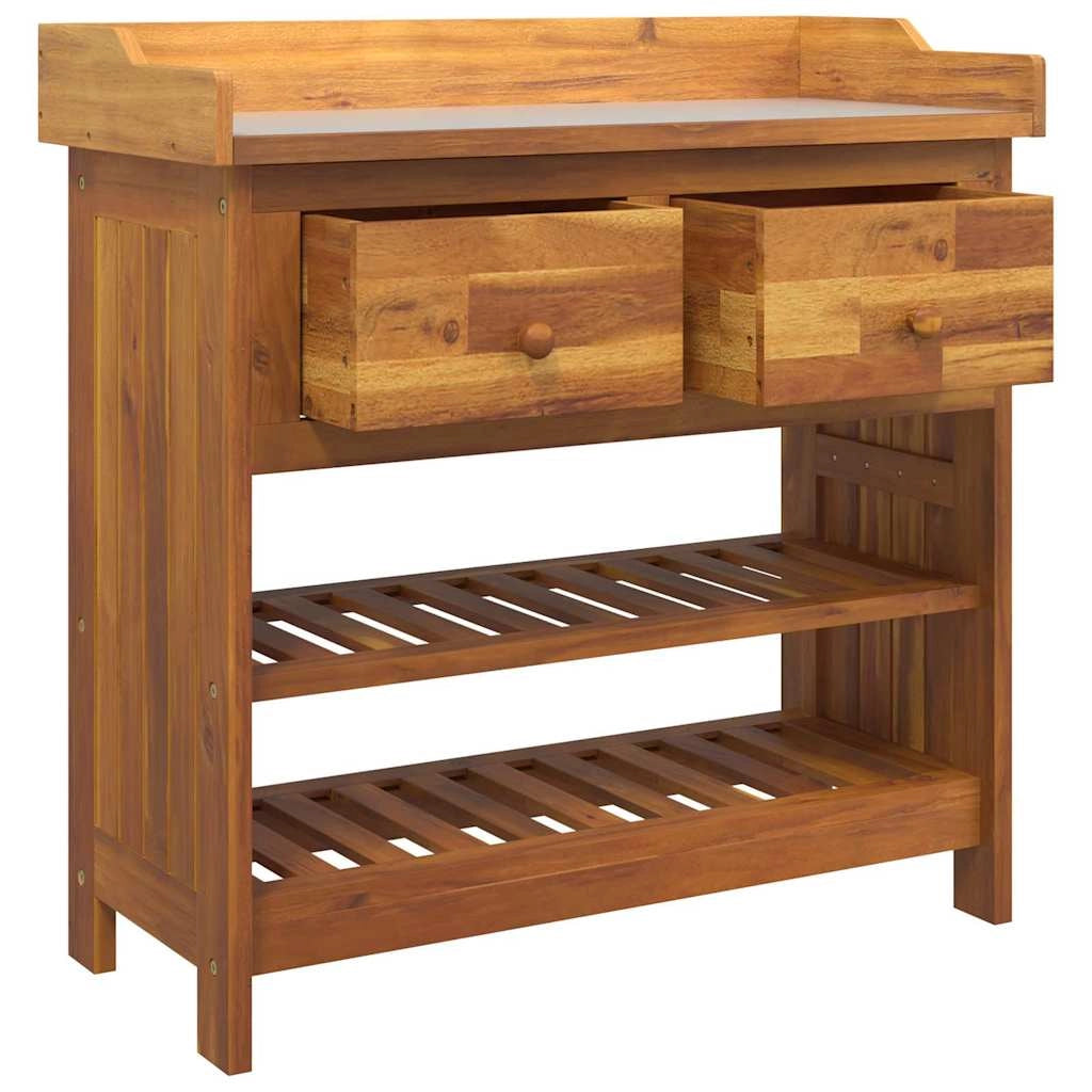 Pratico mobiletto da giardino moderno con 2 cassetti e ripiani 78 x 36 x 78 cm in legno di acacia naturale 02_0058501