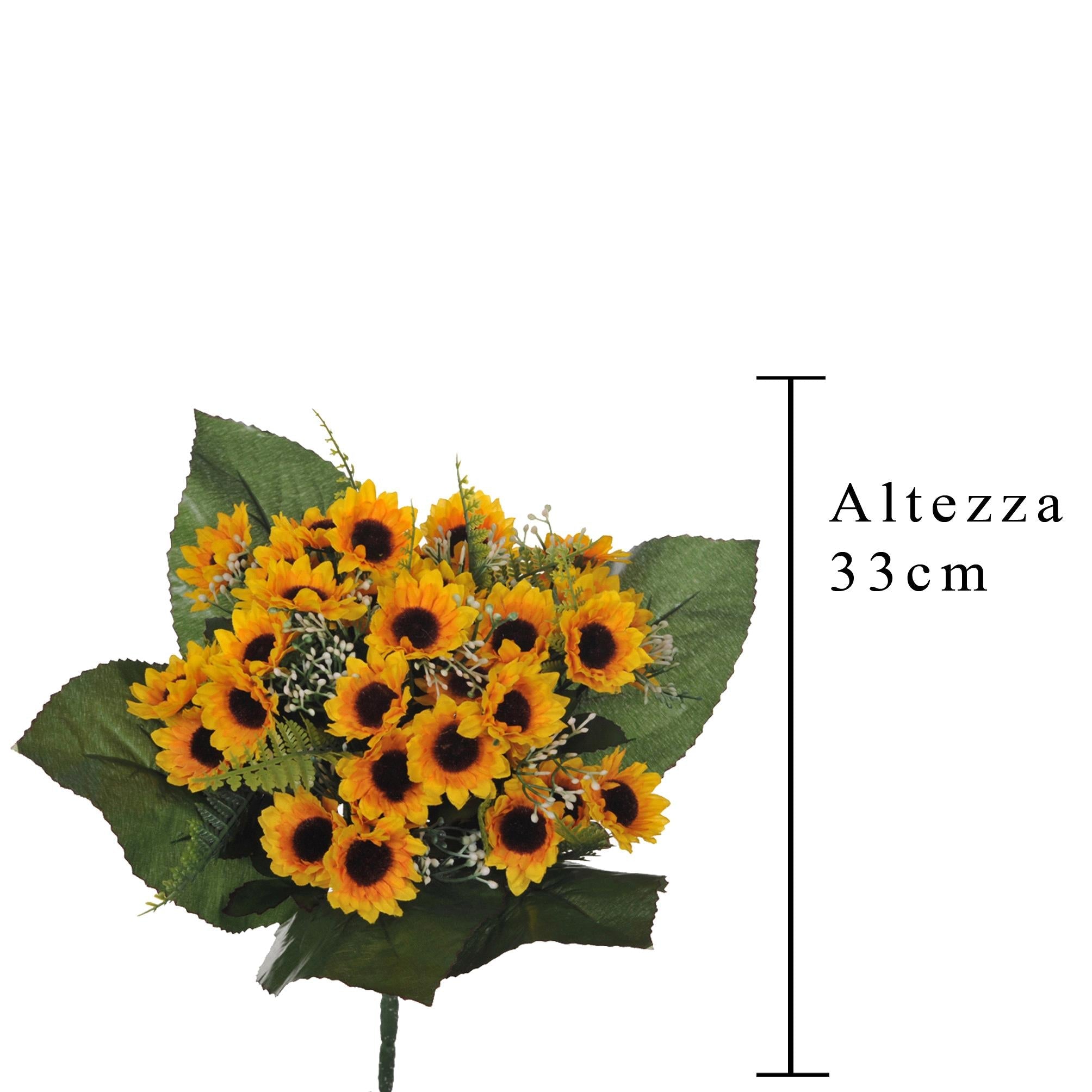 Set 3 Bouquet Artificiali di Girasoli con 12 Fiori H 33 cm