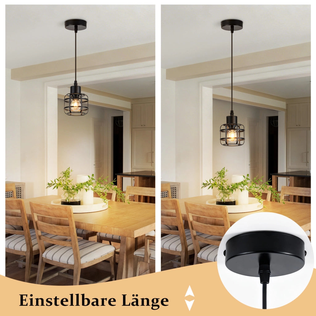 Lampada a sospensione ZMH vintage in metallo nero 1 lampada altezza regolabile 140 cm lampadina non inclusa