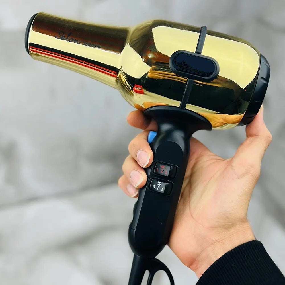 Asciugacapelli Professionale 2000W con Diffusore e Beccuccio Styling per Asciugatura Rapida Oro