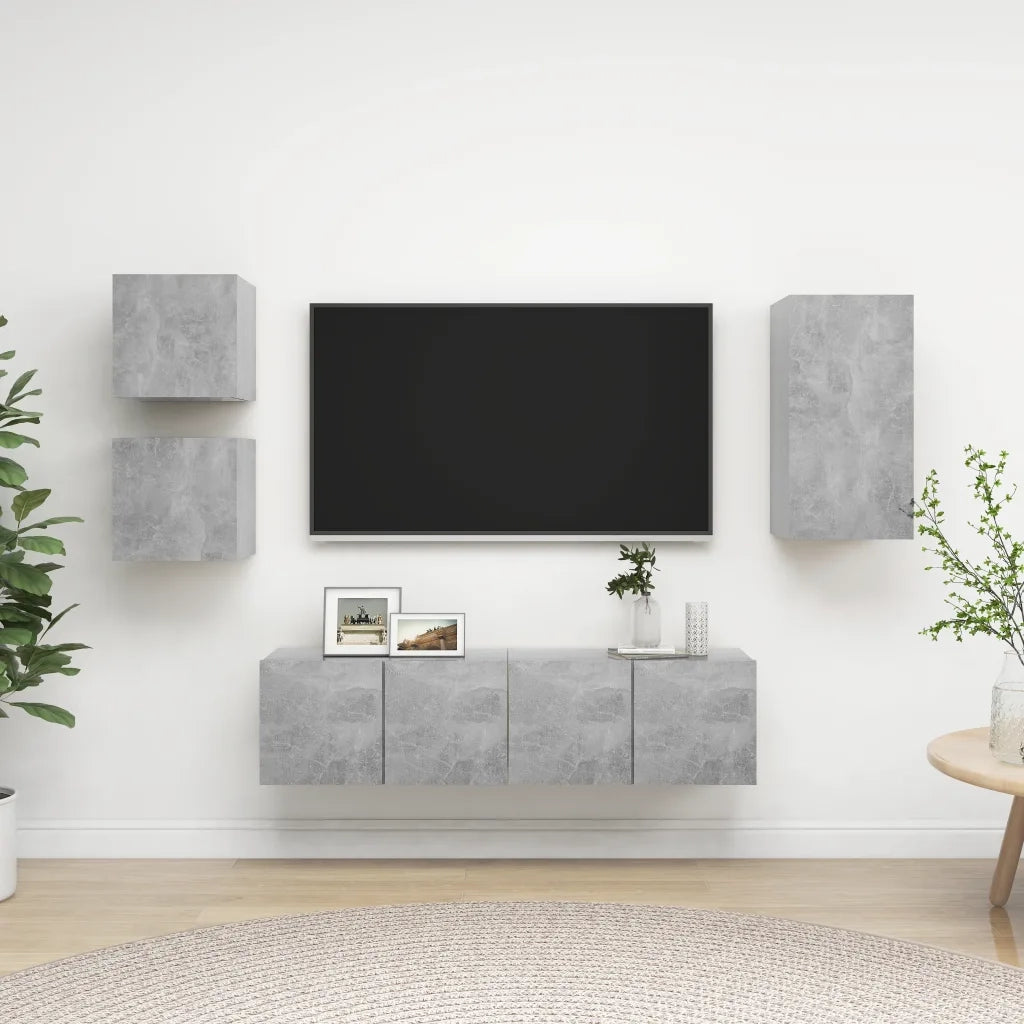 Set di Mobili Porta TV 5 pz Grigio Cemento in Legno Multistrato 3079115