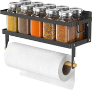 Kruidenrek magnetico, ripiegabile contenitore per spezie, contenitore per spezie magnetico, organizzatore per spezie murale, supporto per spezie appeso con contenitore per asciugamano in carta, rotolo e gancio
