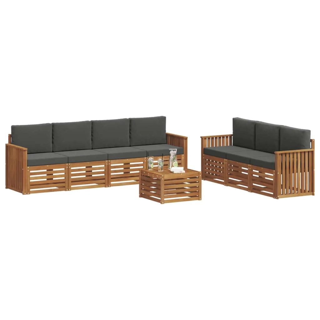 Set divani 8 pcs Naturale e Antracite Legno di Acacia Massello