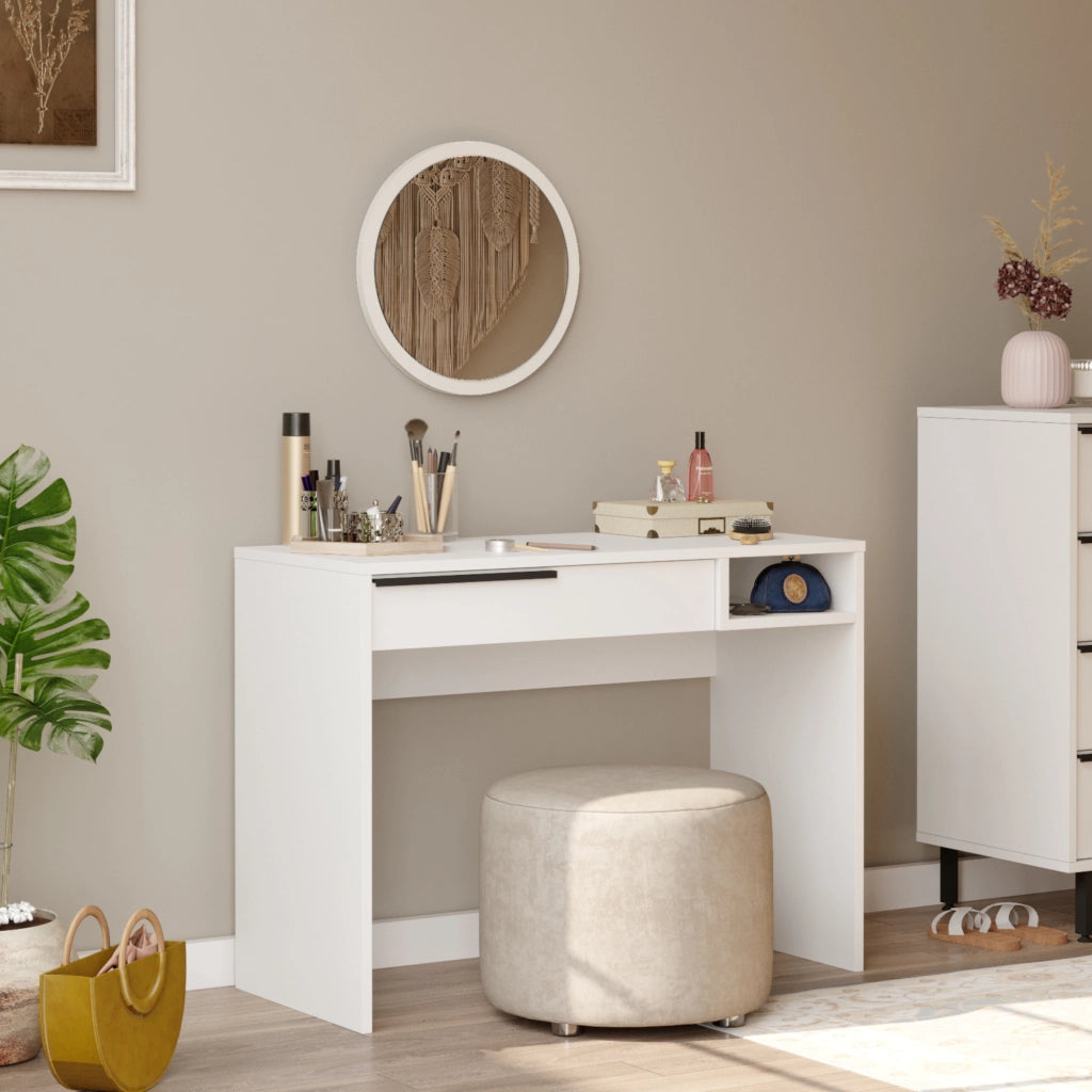 Tavolo da Trucco Vesanto con Cassetto e Scomparto Aperto - Bianco  [en.casa]