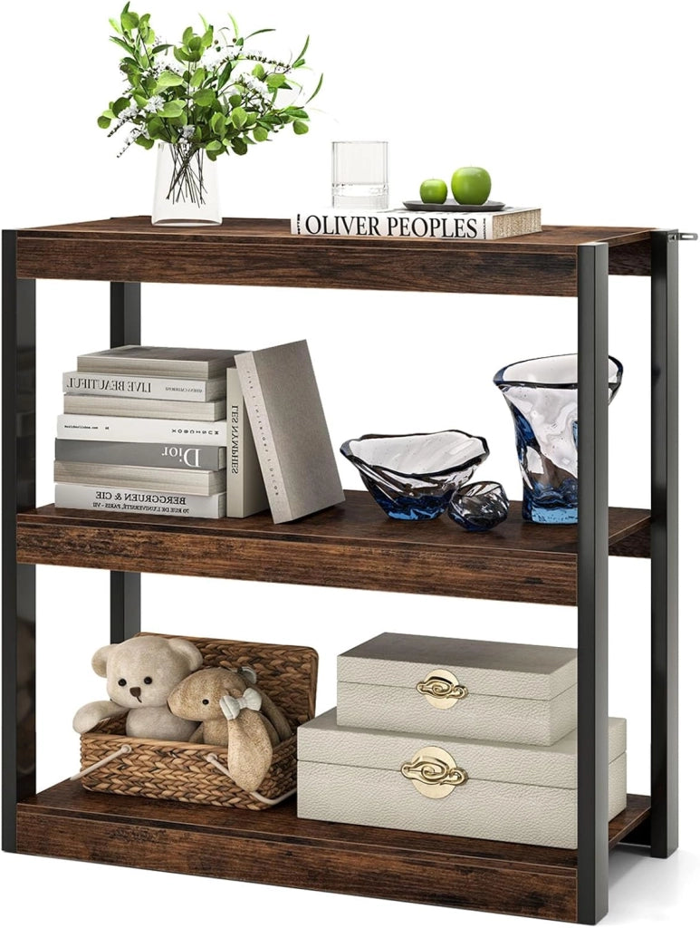 Libreria Aperta a 4 Ripiani, Scaffale Salvaspazio in Legno Anti Ribaltamento, Scaffale Portaoggetti Espositivo per Camera da Letto, Soggiorno, Cucina e Ingresso (Naturale,4 Livelli)
