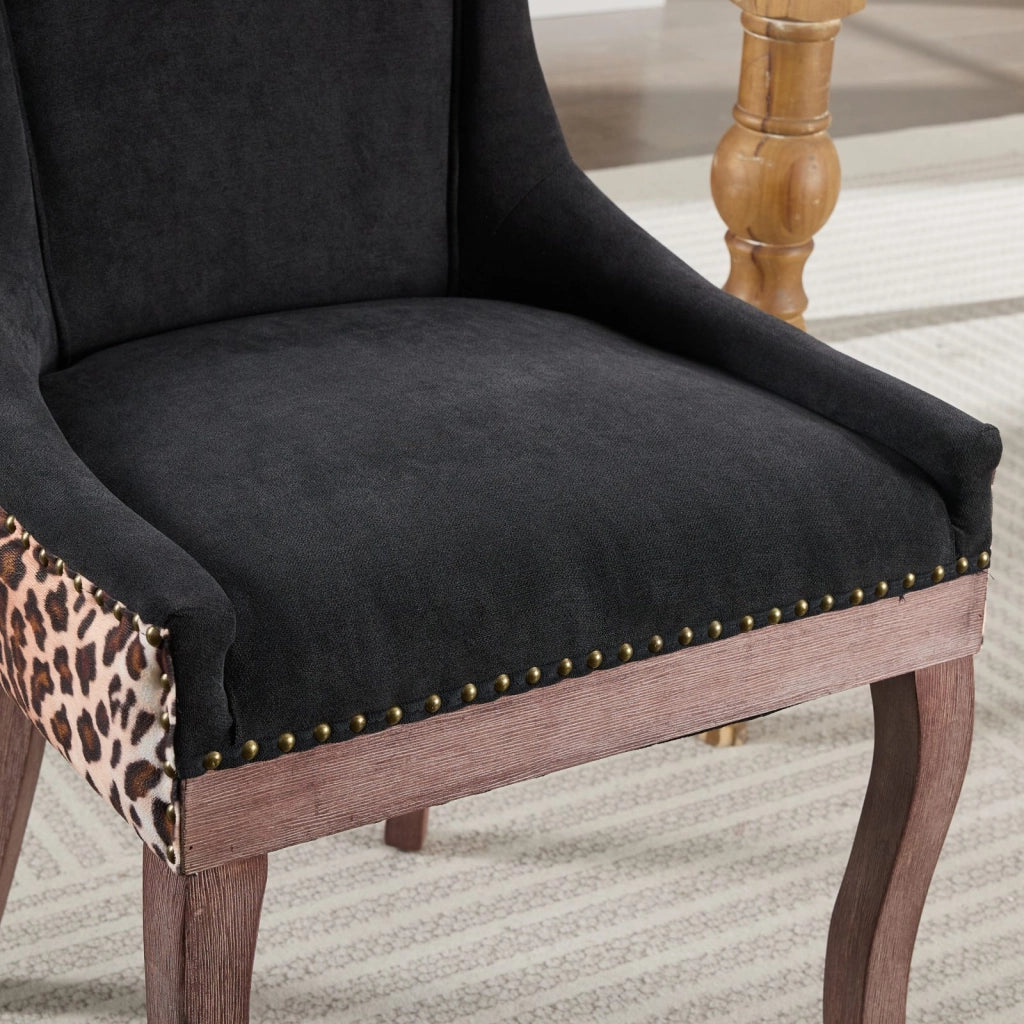 Set 2 Sedie da Pranzo Imbottite in Tessuto con Gambe in Legno Naturale ¨C MINIMAL ¨C Leopardato, Borchie Bronzo