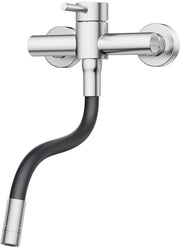 Wandmontatastra di rubinetteria, rubinetteria da cucina girevole 360° con tubo di silicone, rubinetto a un giro di acciaio inox, finitura borchiata nichelata.